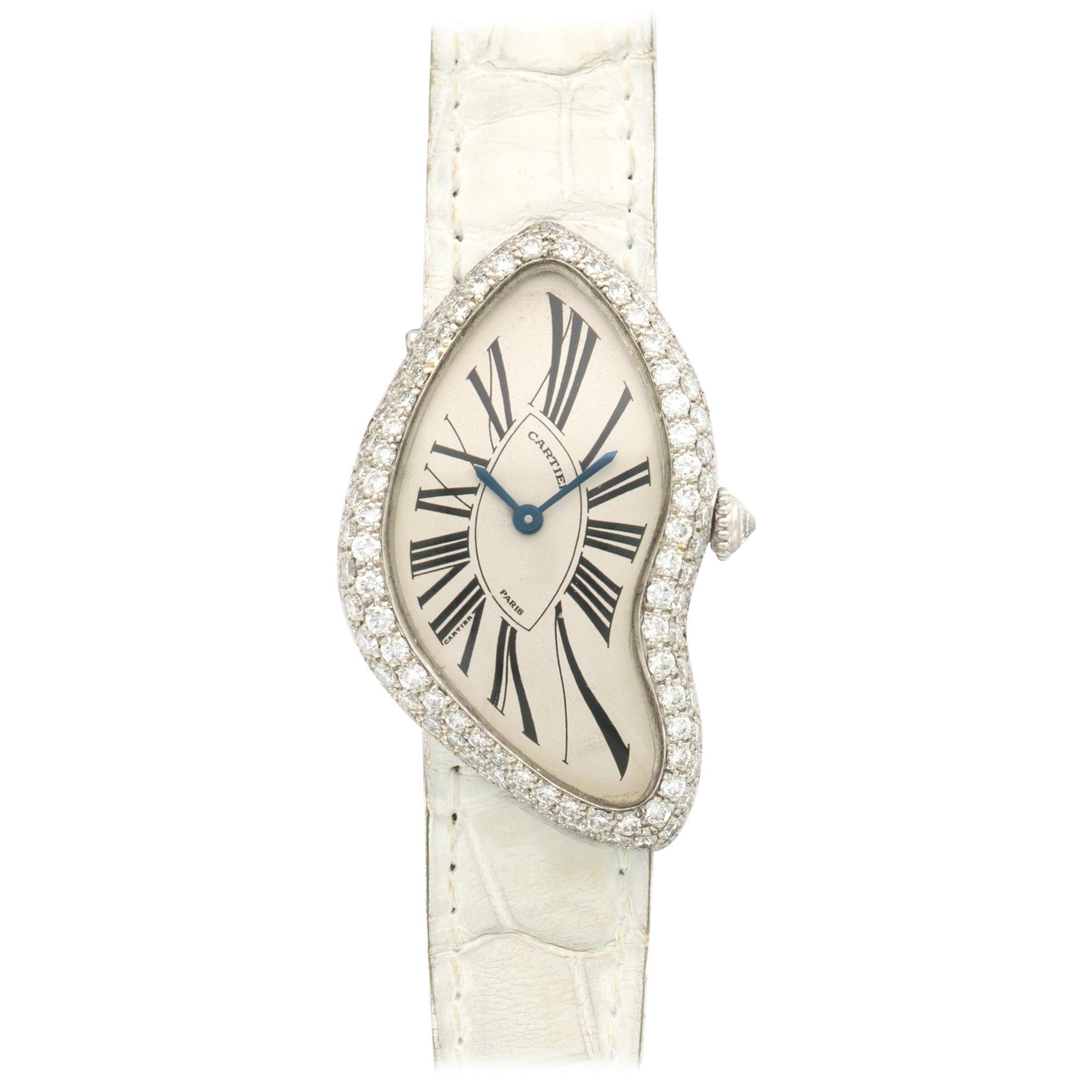 Cartier Platinum Crash Diamond Watch For Sale