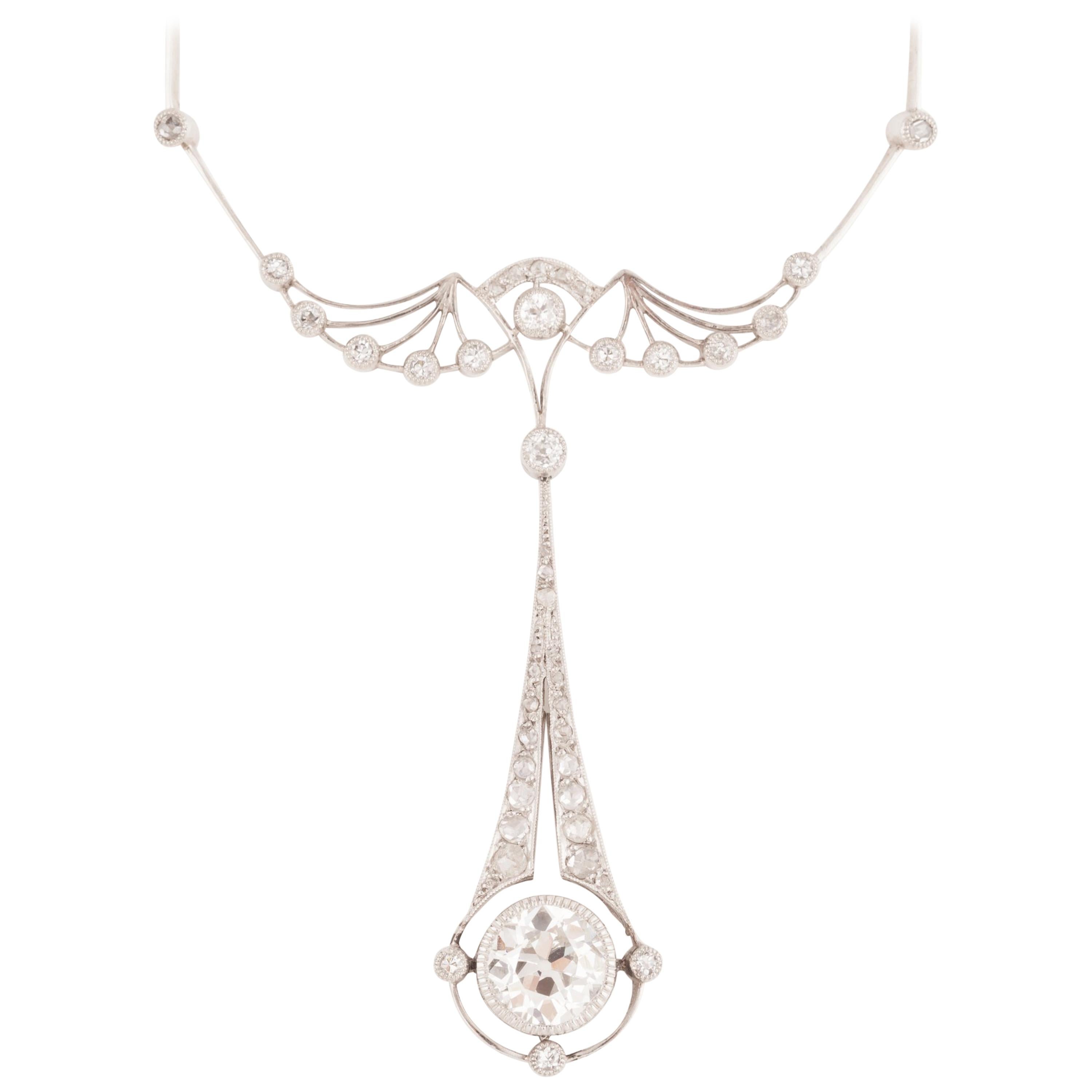 French Belle Époque Necklace, Gold and Diamonds at 1stDibs