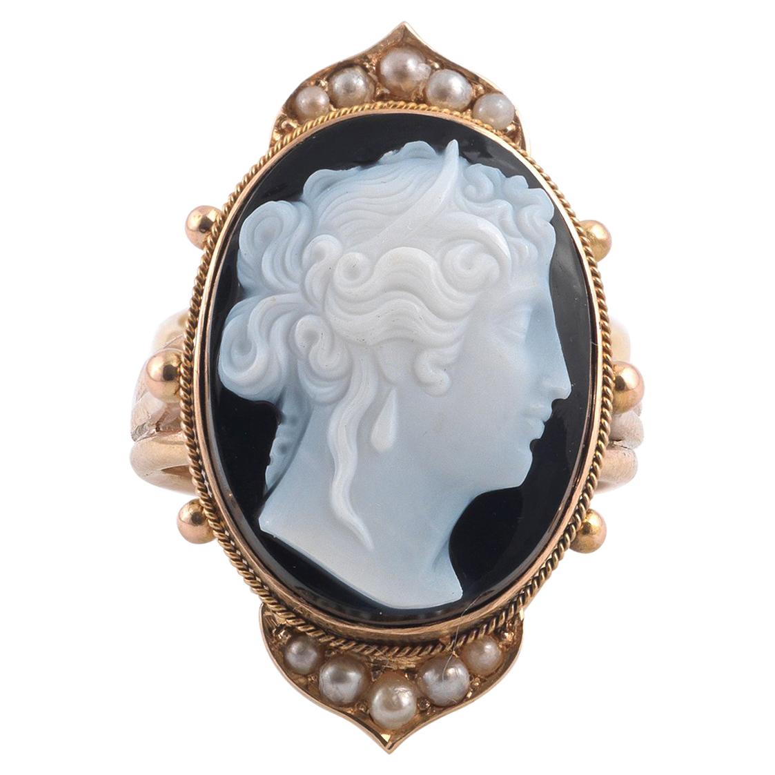 Hardstone Agate Cameo Ring