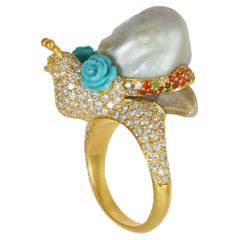 Sylvie Corbelin, Natural Pearl and Diamonds Snail Ring