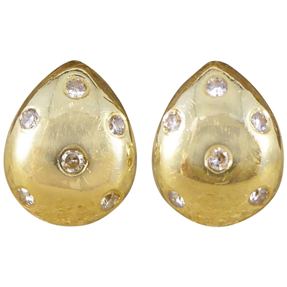 Tear Drop Shaped Diamond set Earrings in 18 Carat Yellow Gold