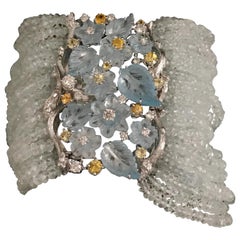 Charm Bracelet 629.60 Carat Aquamarine Leaves 29.35 Carat Blu Topaz and Diamonds