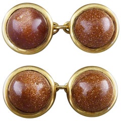 Antique Edwardian Goldstone Cufflinks in 18 Carat Gold