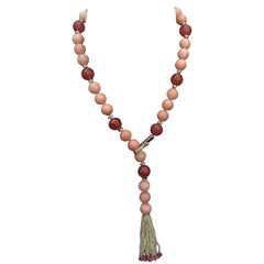 Beaded Necklace Diamonds Pave Spinel Opal and Rhodochrosite and Small Pearl
