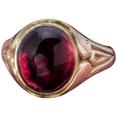 Antique Victorian Cabochon Garnet 15 Carat Gold, Dated 1868 Ring