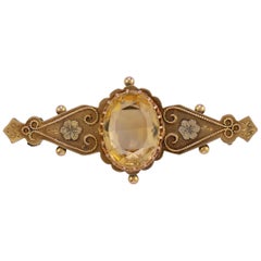 Antique Victorian Citrine Brooch with Cannetille Flowers Dated 1886