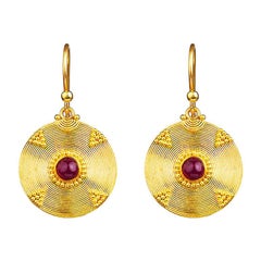 24K Gold Handcrafted Dangle Earrings Adorned with Cabochon Ruby