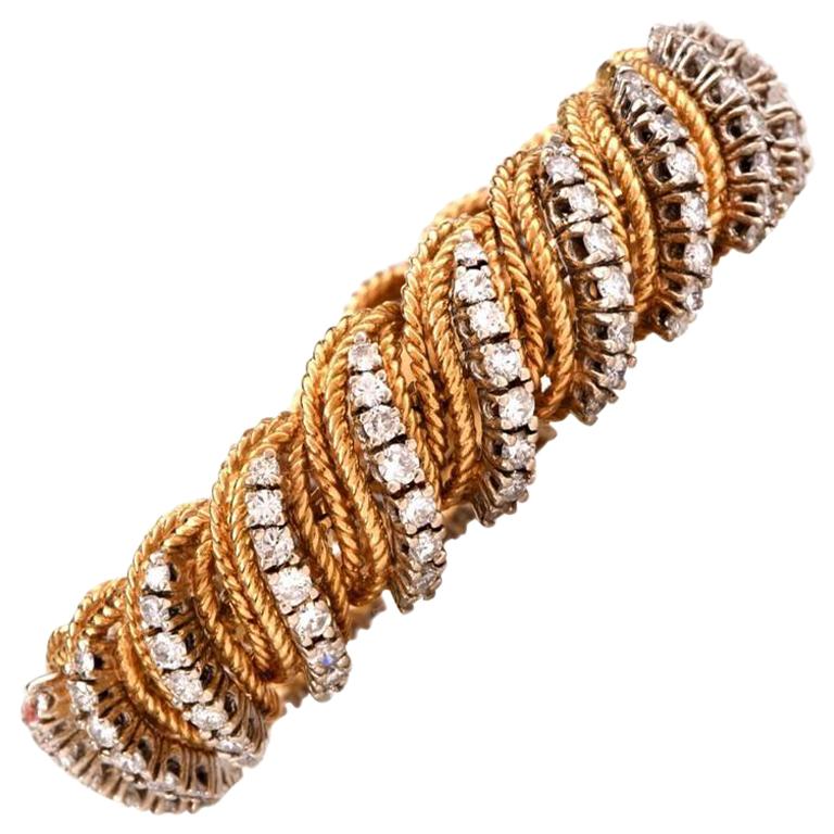 1960s Diamond Gold Flexible Braided Bracelet
