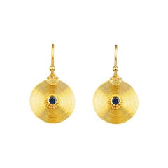 24K Gold Handcrafted Dangle Earrings Adorned with Ceylon Sapphire