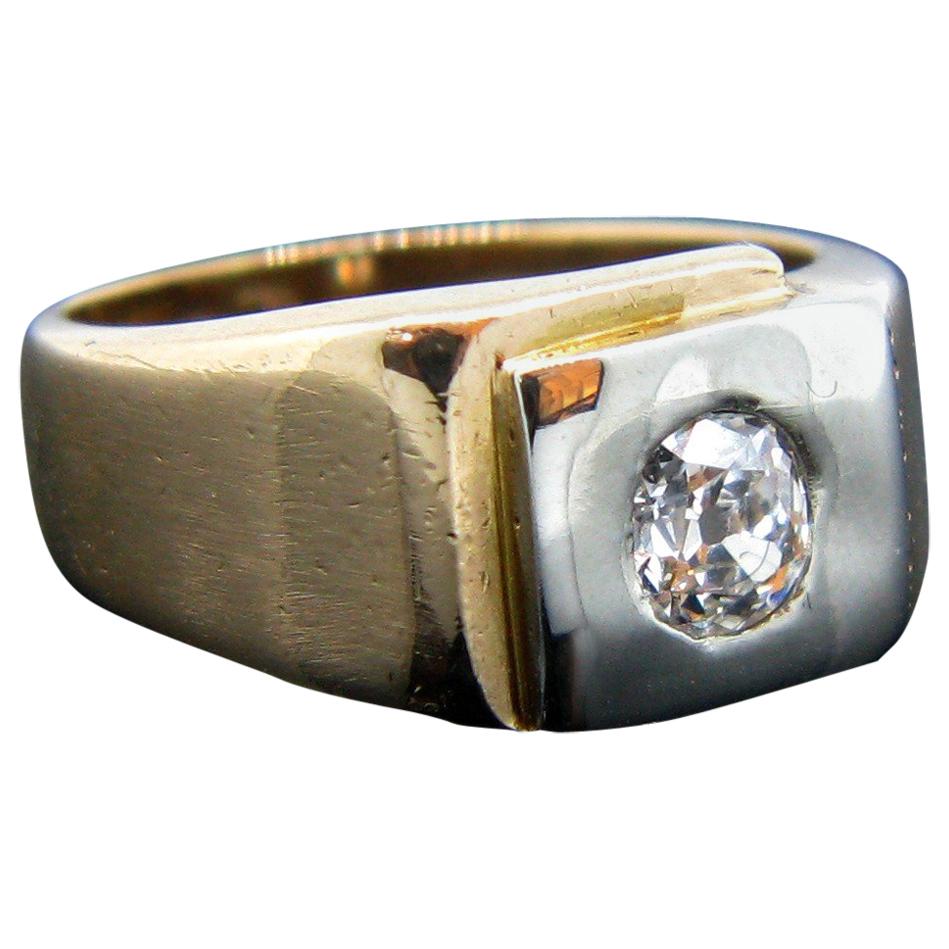 Vintage Diamond Signet Gyspy Yellow White Gold Ring