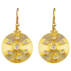 24K Gold Handcrafted Dangle Earrings Adorned with Diamonds