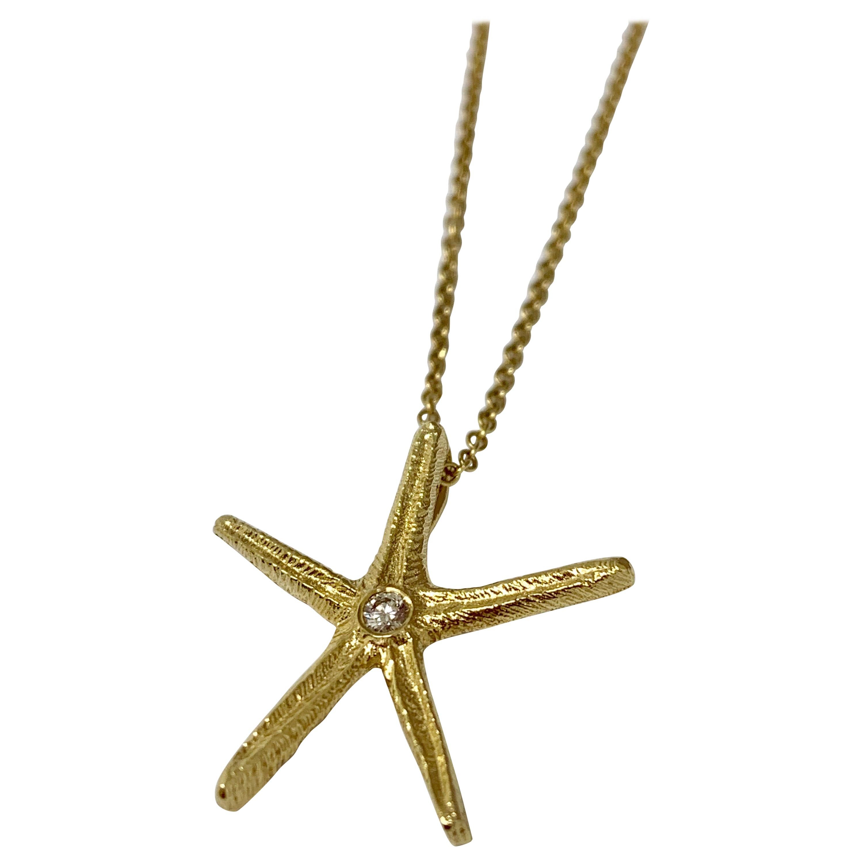 Cherie Dori 14 Karat Yellow Gold 0.05 Carat Diamond Starfish Necklace
