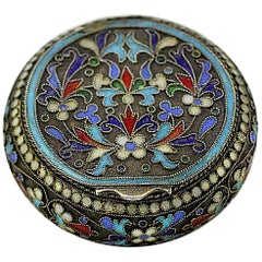 Antique Fabergé 'Hjalmar Armfelt - ЯА' Russian Silver and Cloisonne Enamel Pill Box