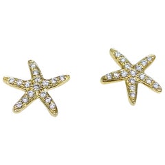 Cherie Dori 14 Karat Yellow Gold 0.15 Carat Round Diamond Starfish Stud Earrings