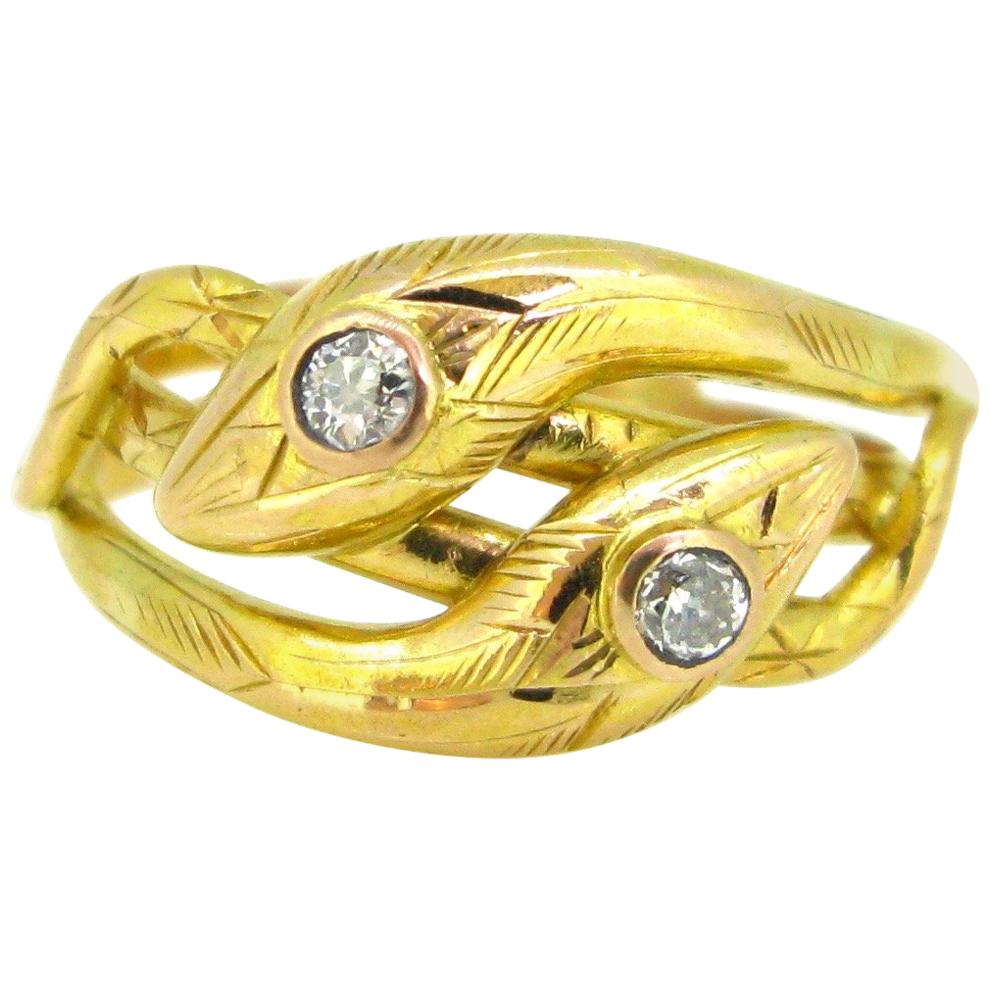 Victorian Diamonds Yellow Gold Snake Ring