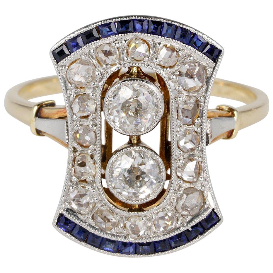 Diamond Sapphire Platinum 18 Karat Gold Rare Ring For Sale