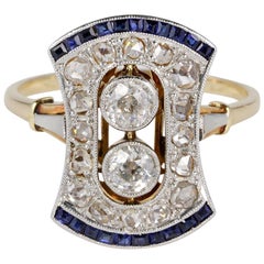 Diamond Sapphire Platinum 18 Karat Gold Rare Ring