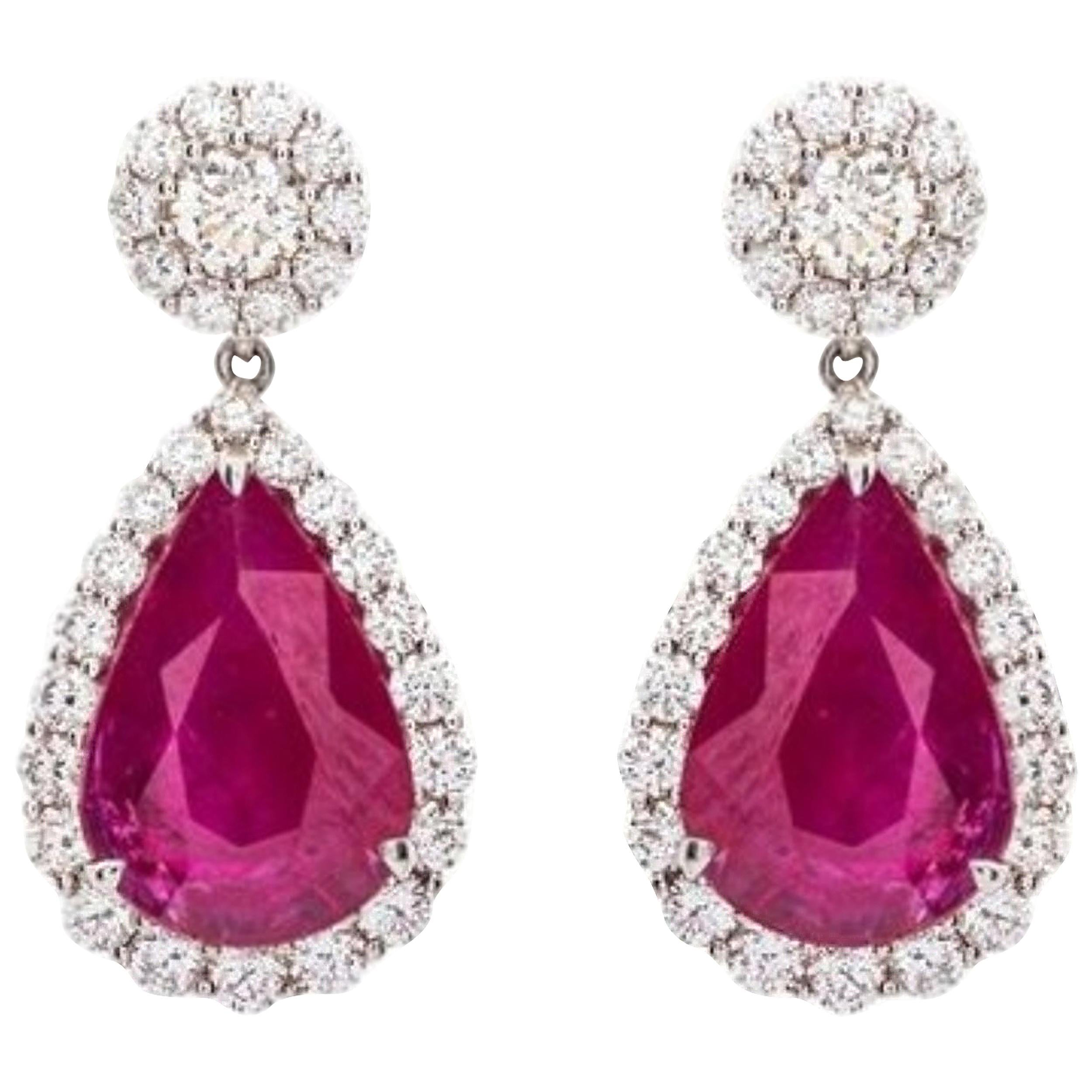 Fine Pair of Ruby and Diamond Pendant Earrings