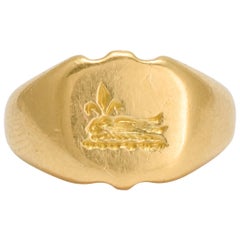 Antique Edwardian "Lion's Paw with Fleur-de-lis" Signet Ring