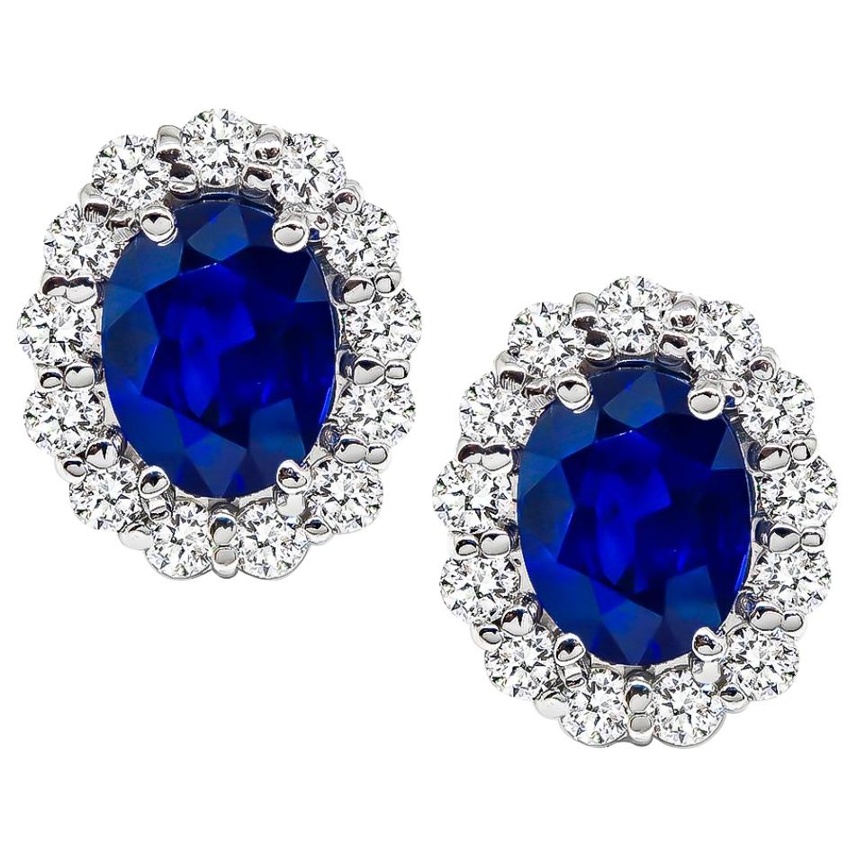 Blue Sapphire Diamond White Gold Halo Earrings