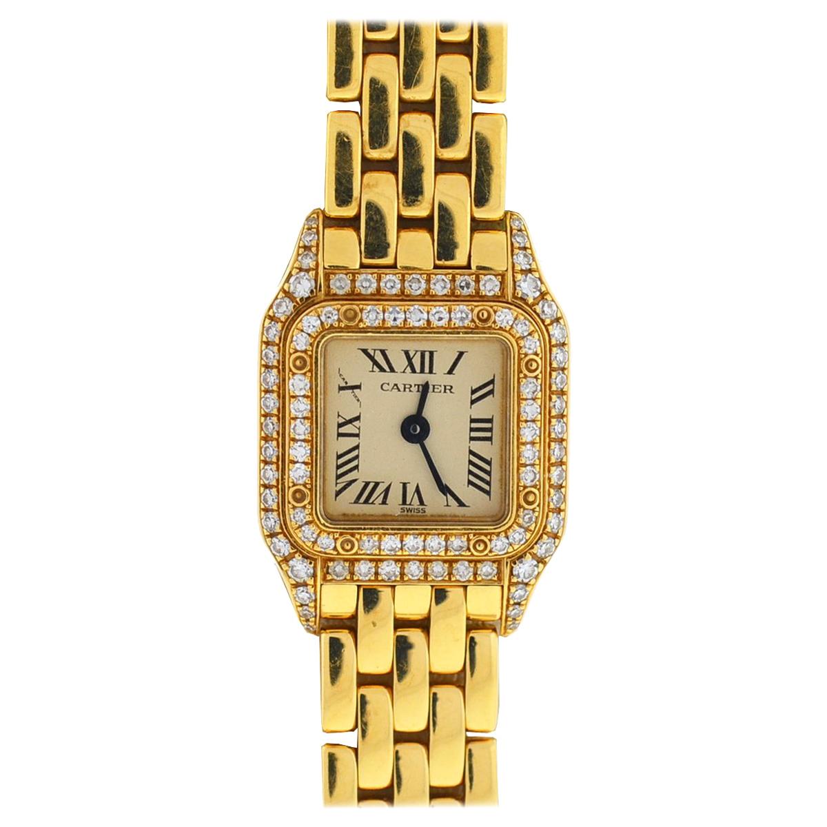 Cartier Mini Panthere Factory Diamonds 18 Karat Yellow Gold 1131 Women's Watch