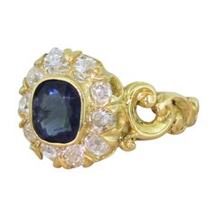 Antique Victorian 1.20 Carat Sapphire and 0.65 Carat Old Cut Diamond Ring
