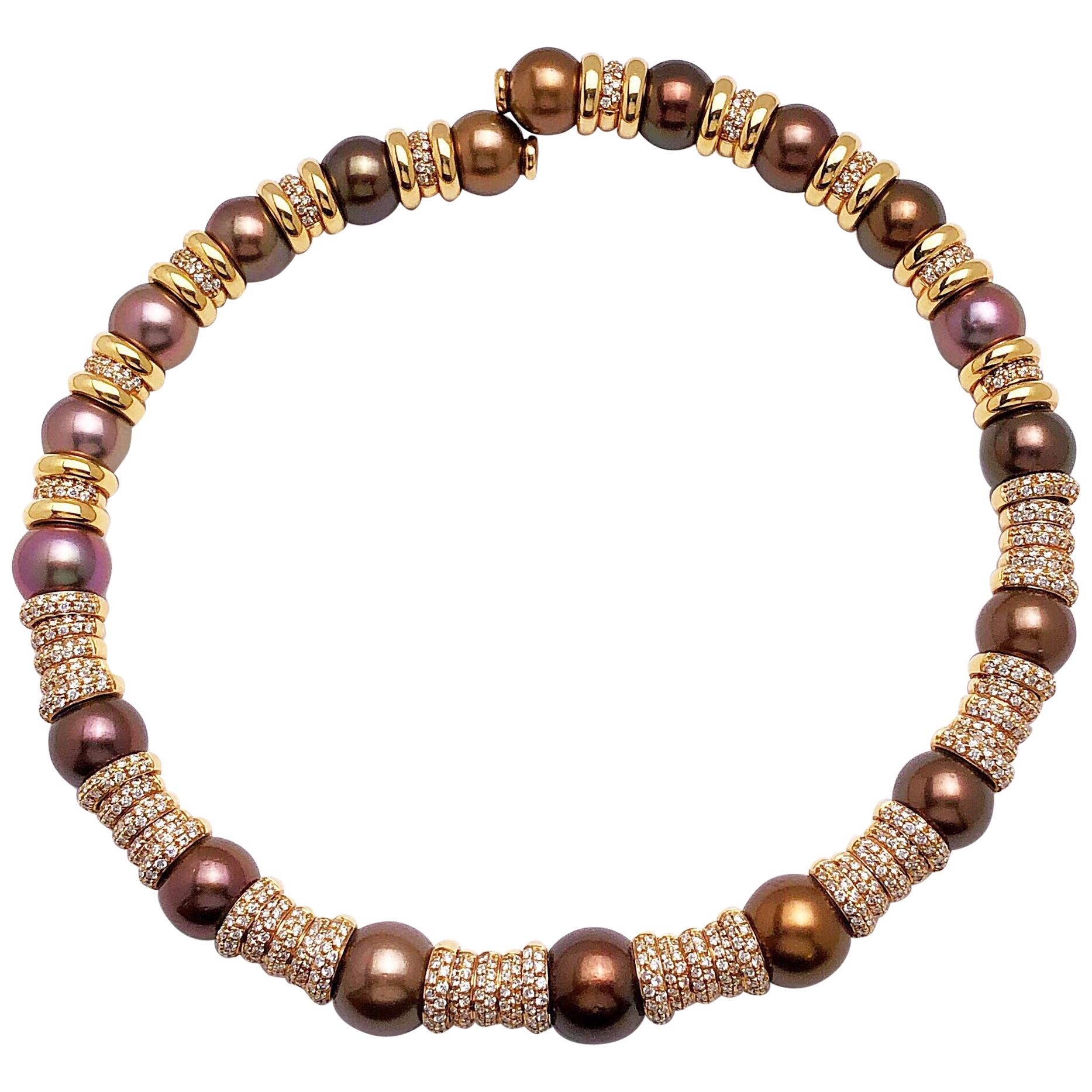 G. Verdi 18KT Rose Gold, 8.82ct. Diamond & SouthSea Brown Pearl Collar Necklace