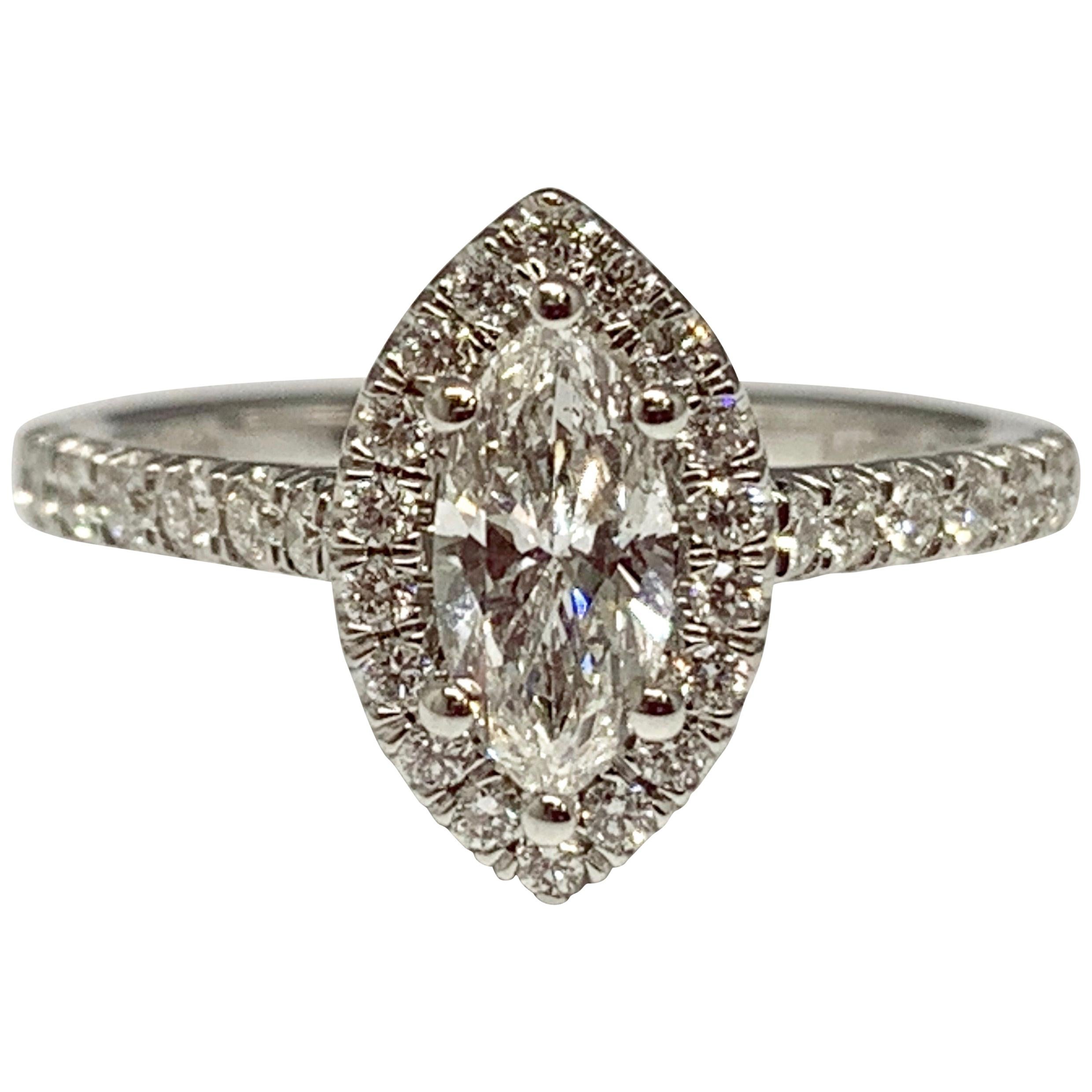 14 Karat White Gold 0.88 Carat Total Weight Marquise Diamond Engagement Ring