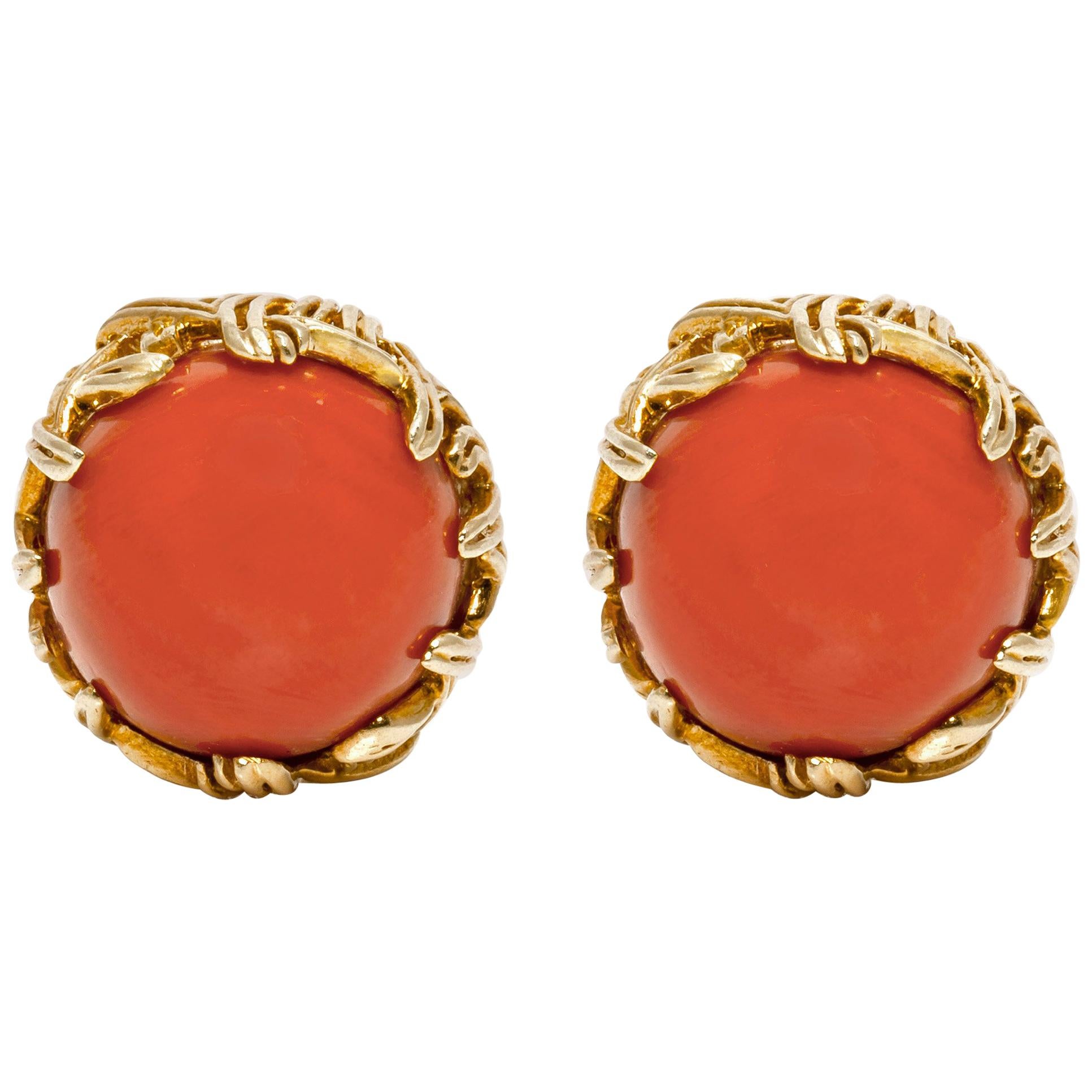 Tiffany & Co. 18 Karat Yellow Gold Red Coral Earrings