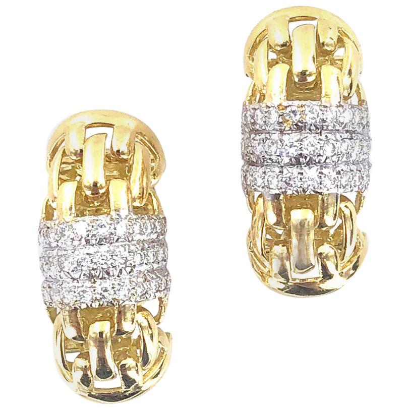 Diamond 18 Karat Yellow Gold Clip Earrings Signed Ivan