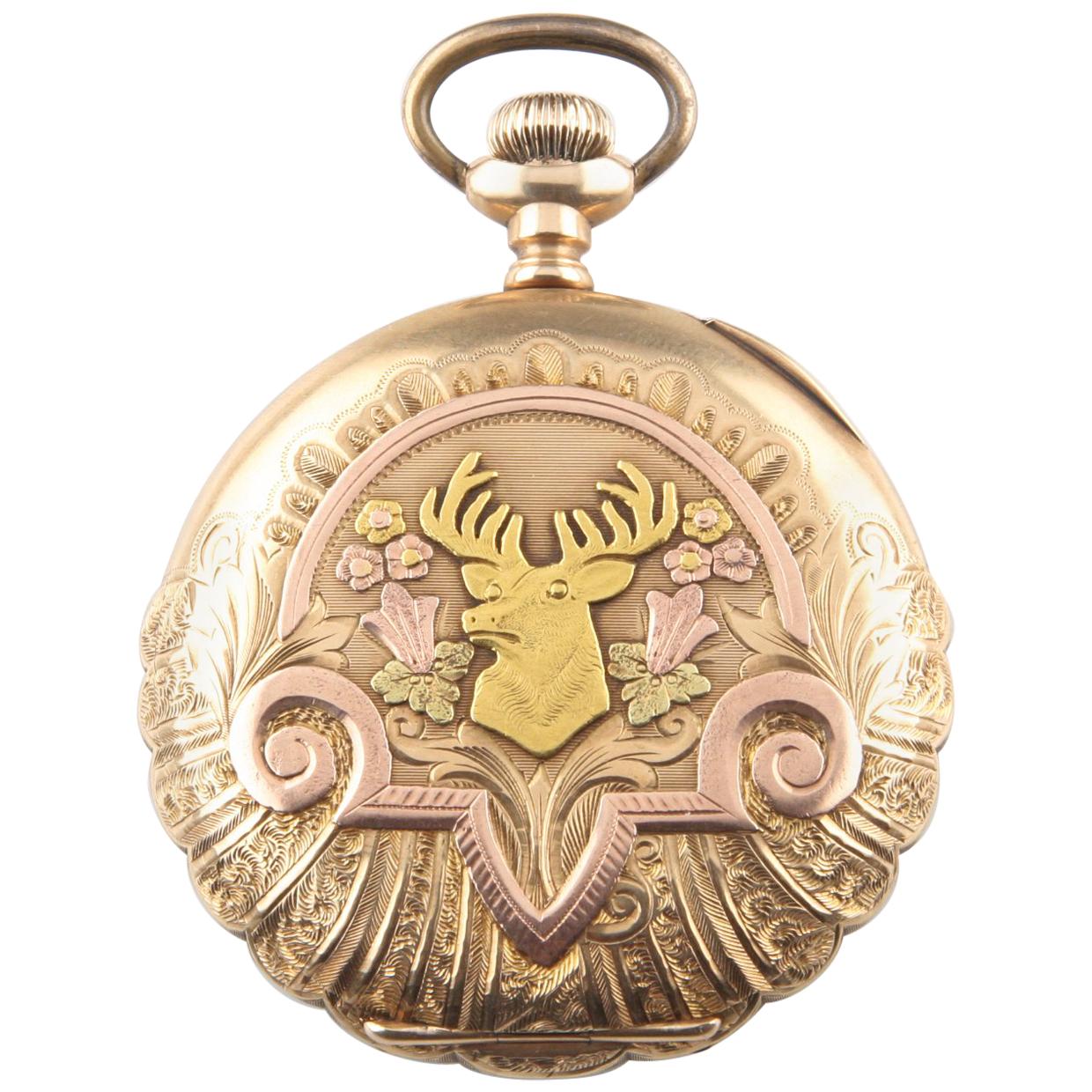 Elgin 14 Karat Multi-Color Gold 17-Jewel antike Taschenuhr Full Hunter