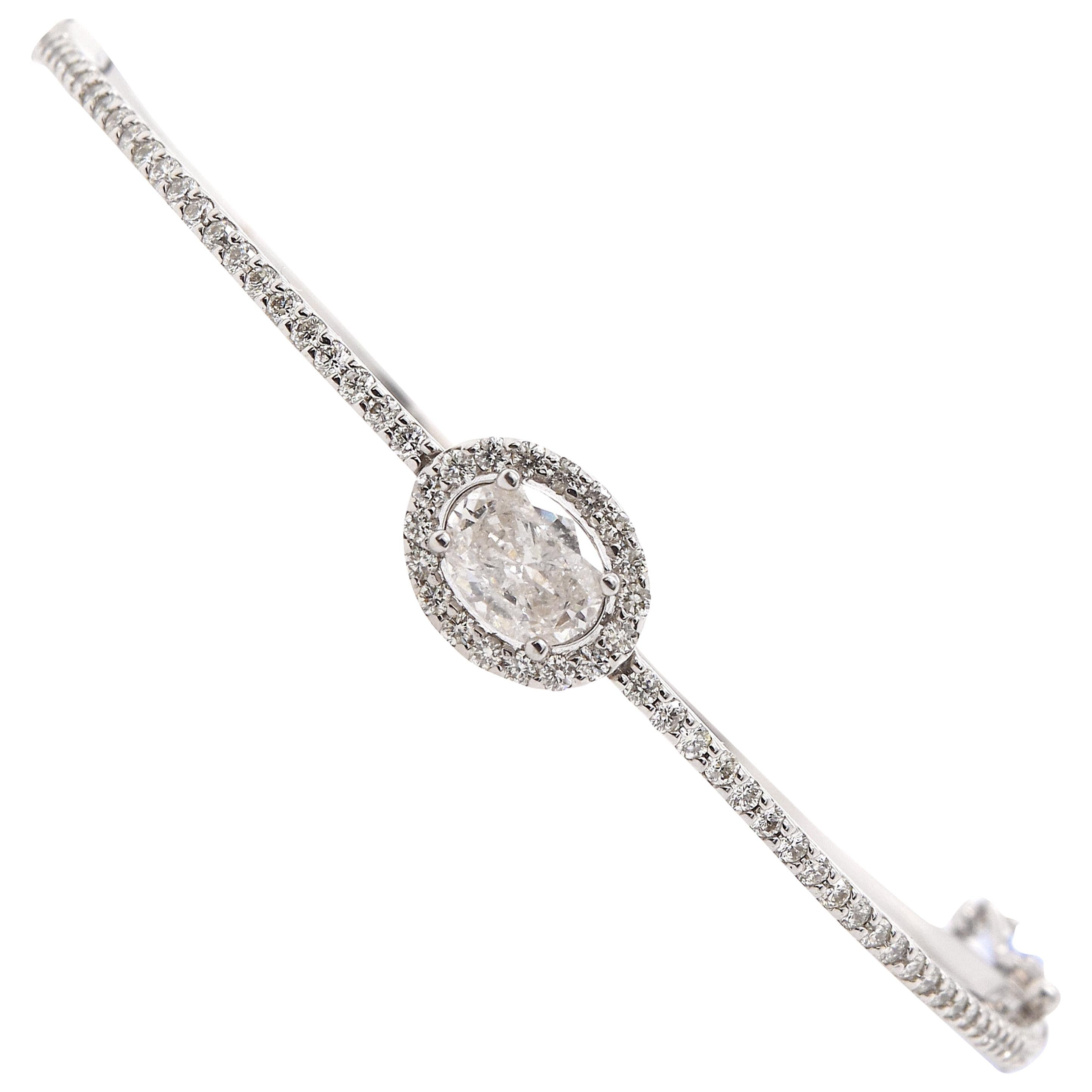 0.68 Carat Diamond Halo Solitaire Bangle Pave Bracelet 