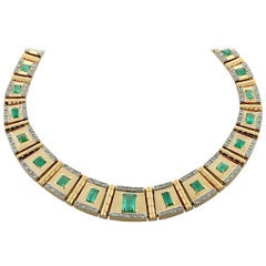 Estate Emerald Diamond Gold Necklace