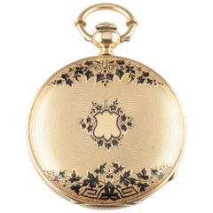 Emile Jacot Locke 18 Karat Yellow Gold and Enamel Pocket Watch Full Hunter