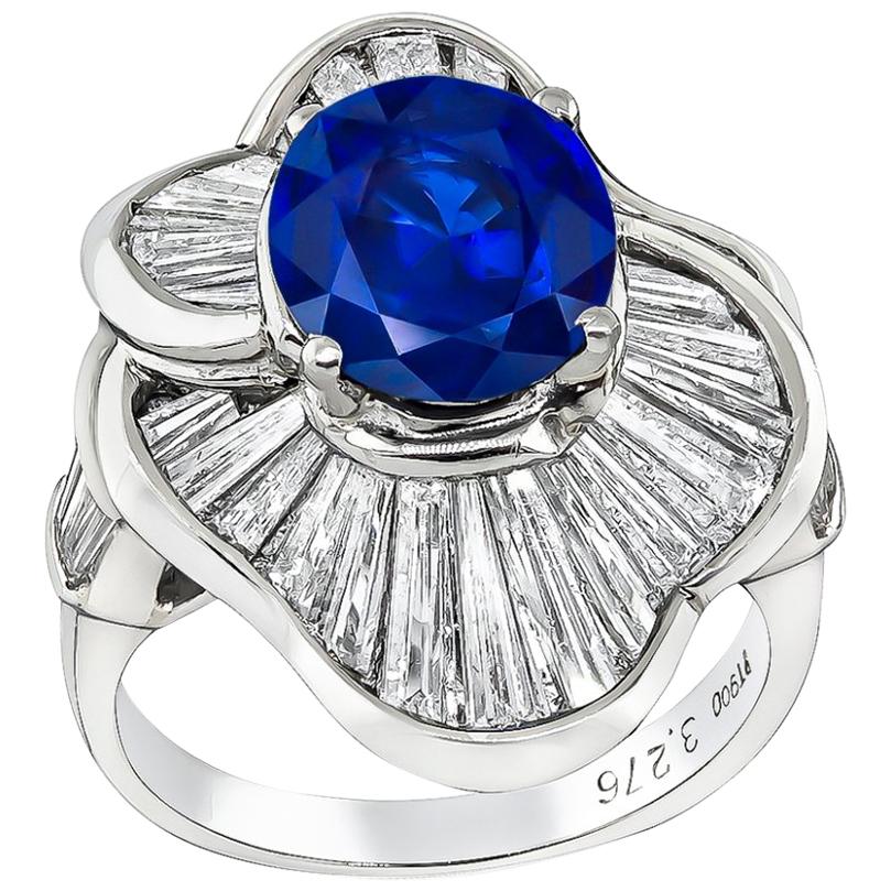 3.27 Carat Sapphire Diamond Platinum Ballerina Ring For Sale