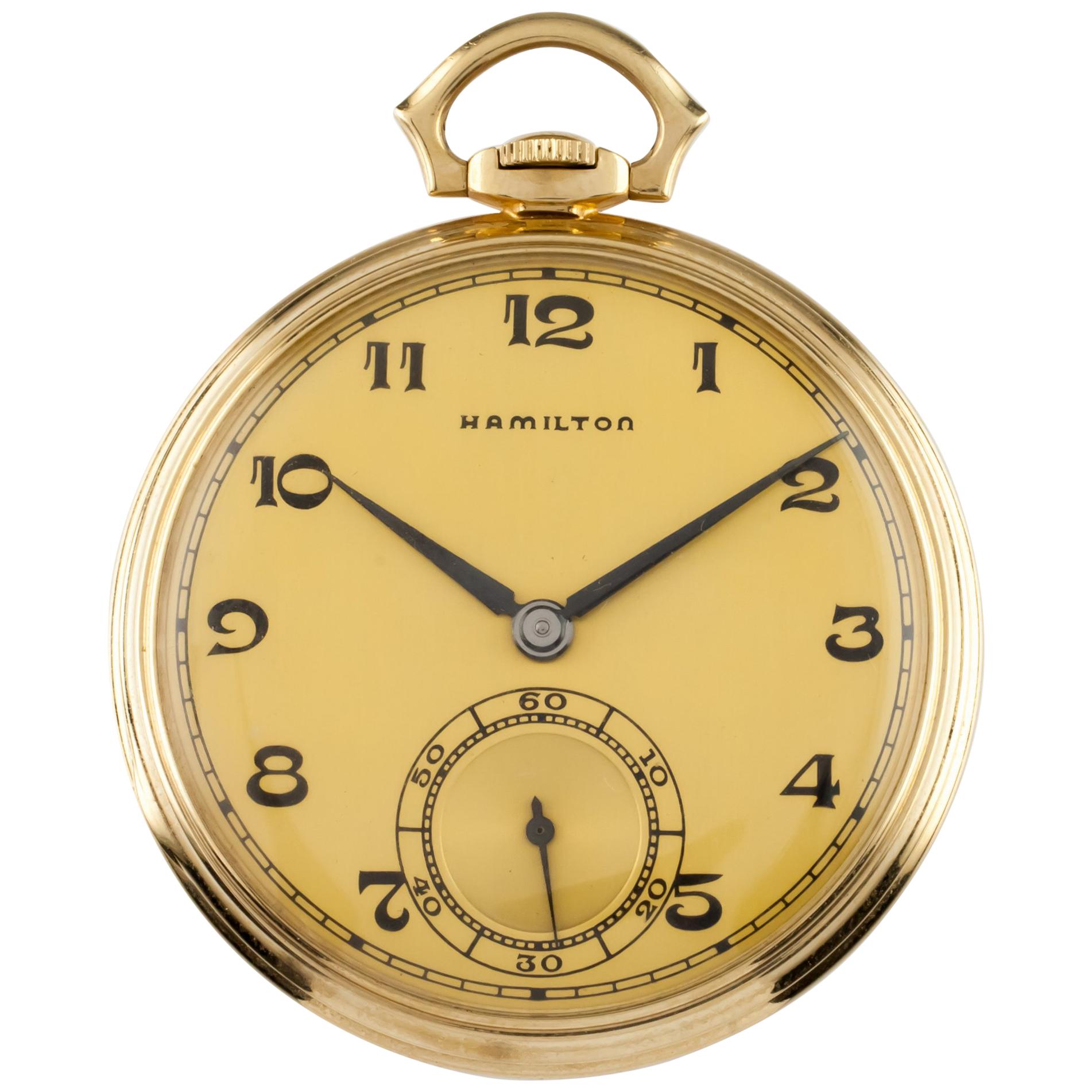 Hamilton Open Face 14 Karat Gold Antique Pocket Watch Gr 923 10S 23 Jewel