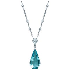 Estate Antique 18 Karat Gold 20.08 Carat Natural Aquamarine and Diamond Necklace