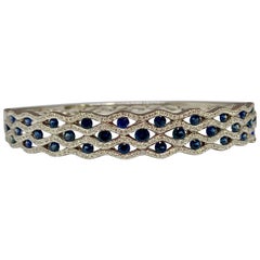 14 Karat White Gold 2.34 Carat Total Weight Diamond and Sapphire Bracelet