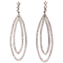 14 Karat White Gold and Diamond Dangling Drop Earrings