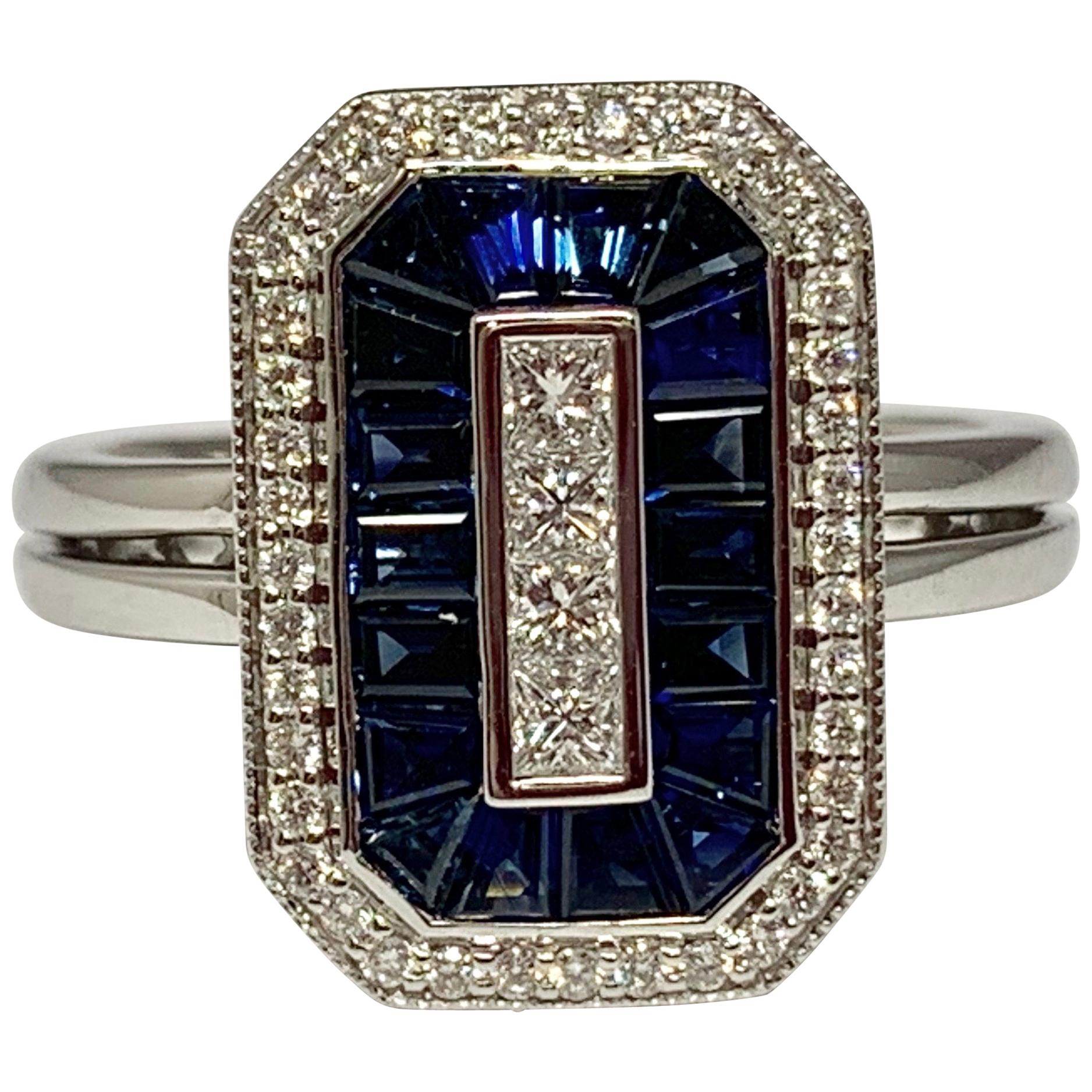 14 Karat White Gold 1.36 Carat Blue Sapphire and Diamond Cocktail Ring