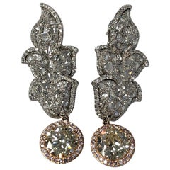 18 Karat Bi-Color Gold Old European And Rose Cut Diamond Drop Earrings