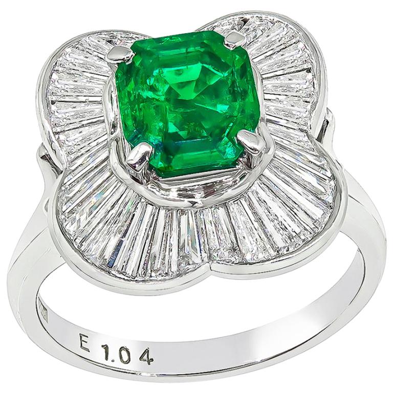 1.04 Carat Emerald Diamond Ballerina Ring For Sale