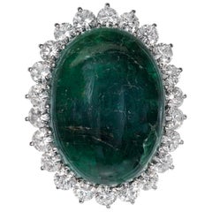 GIA Certified 41.78 Carat Cabochon Emerald Diamond Gold Cocktail Ring