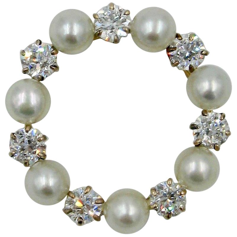 Pendentif Art déco en forme de cercle avec diamants et perles sans défaut de 2 carats, taille vieille Europe