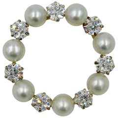 Pendentif Art déco en forme de cercle avec diamants et perles sans défaut de 2 carats, taille vieille Europe