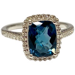 14 Karat White Gold 2.42 Carat Blue Topaz and Diamond Cocktail Ring