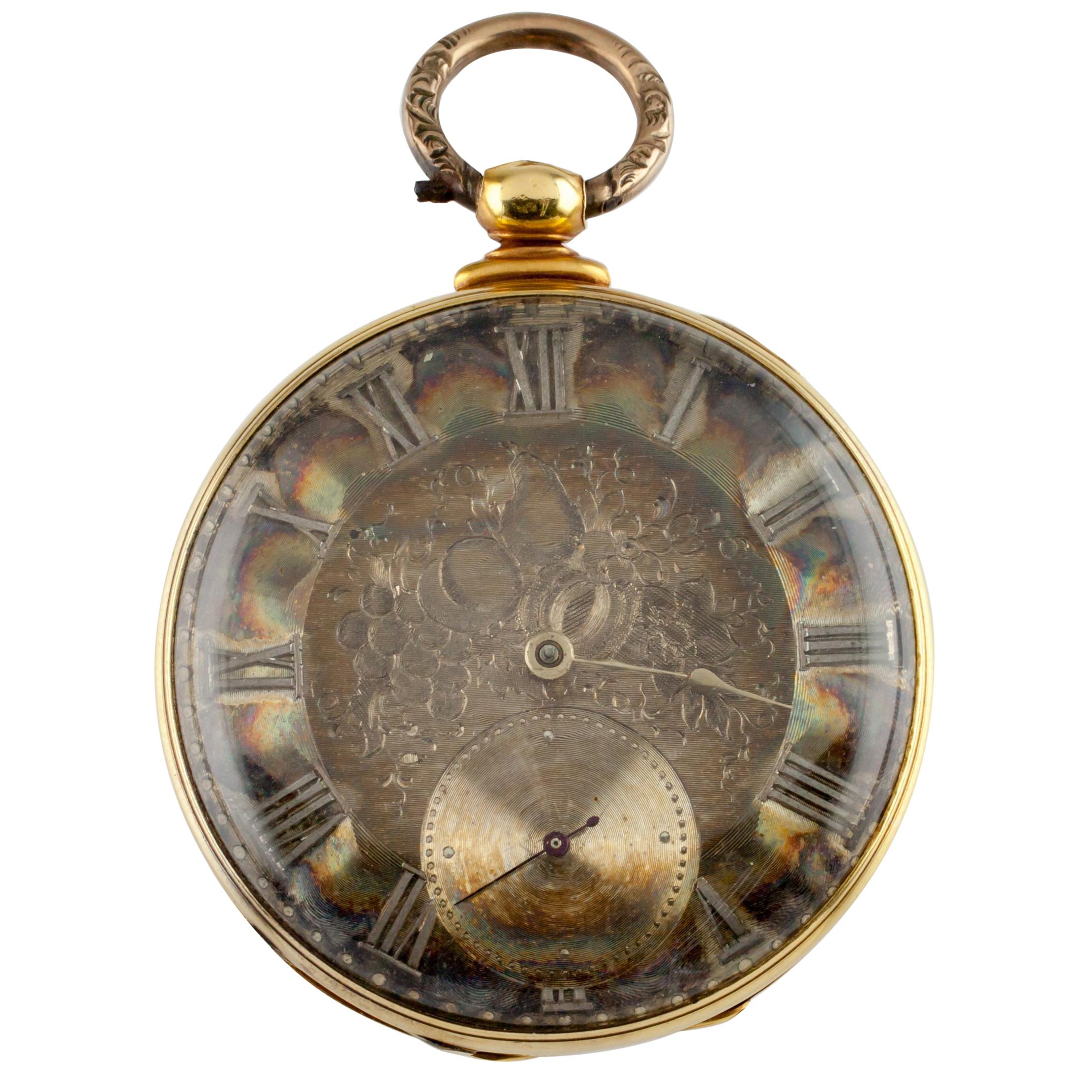 Thomas Cooper London Key Operated 18 Karat Yellow Gold Pocket Watch 13 Jewels For Sale