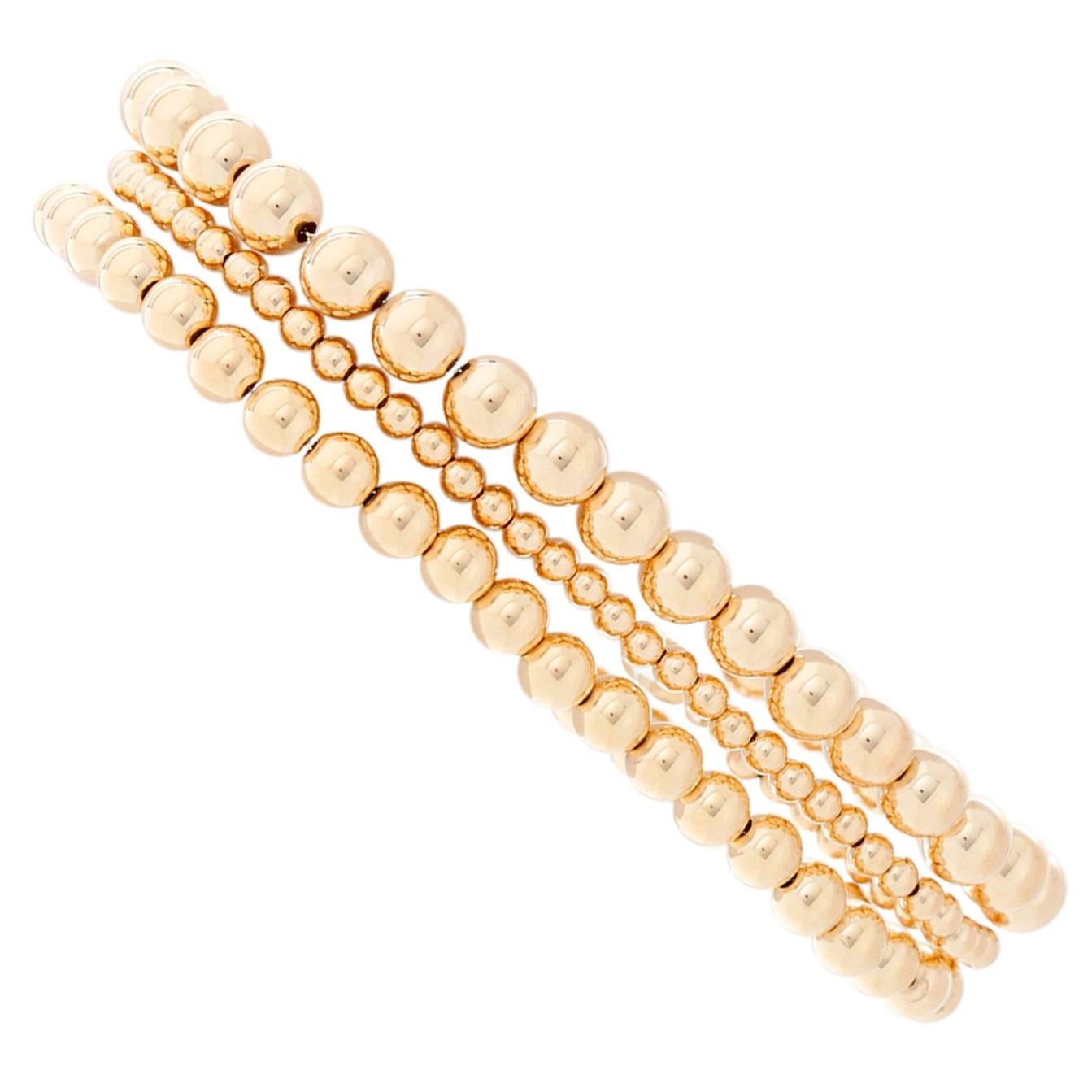 Set of 3 14 Karat Yellow Gold Bead Ball Bracelet