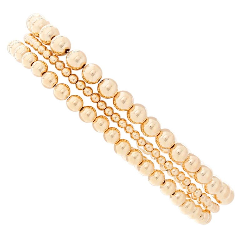 Set of 3 14 Karat Yellow Gold Bead Ball Bracelet For Sale at 1stDibs ...