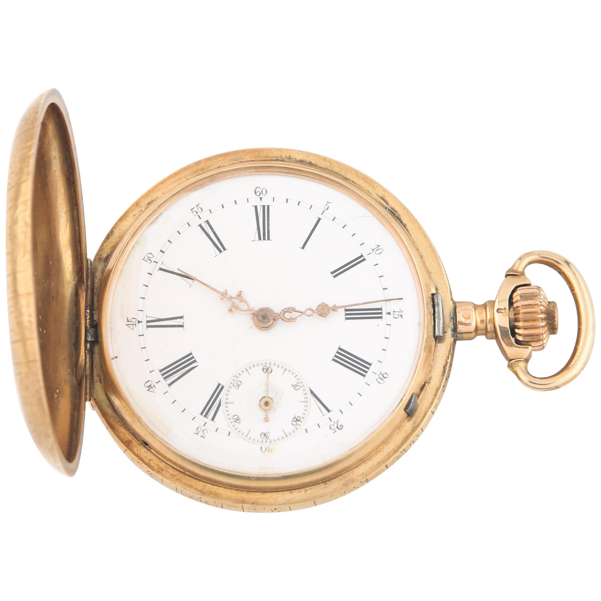 Remontoir 14 Karat Solid Gold 15-Jewel Antique Pocket Watch Full Hunter